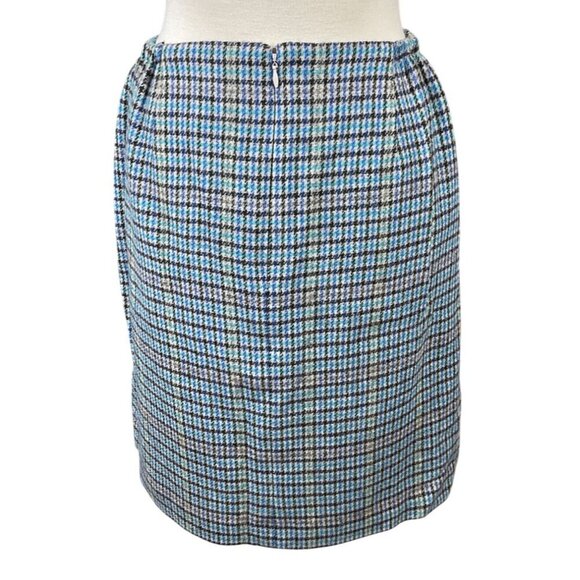 Talbots Women Blue Houndstooth Pattern Wool Blend Lined VTG Pencil Skirt 12W - Picture 3 of 7